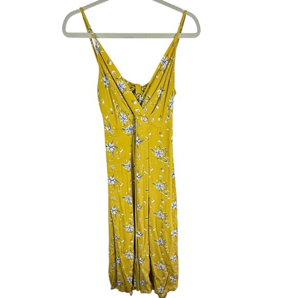 Anthropologie See U Soon Yellow Floral Viscose V-Neck Tank Midi Dress Size M - Picture 1 of 10